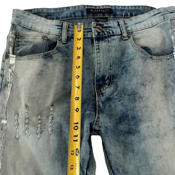 M. Society Men’s Acid Wash Patchwork Distressed Jeans Size 34x32 - Picture 5 of 17